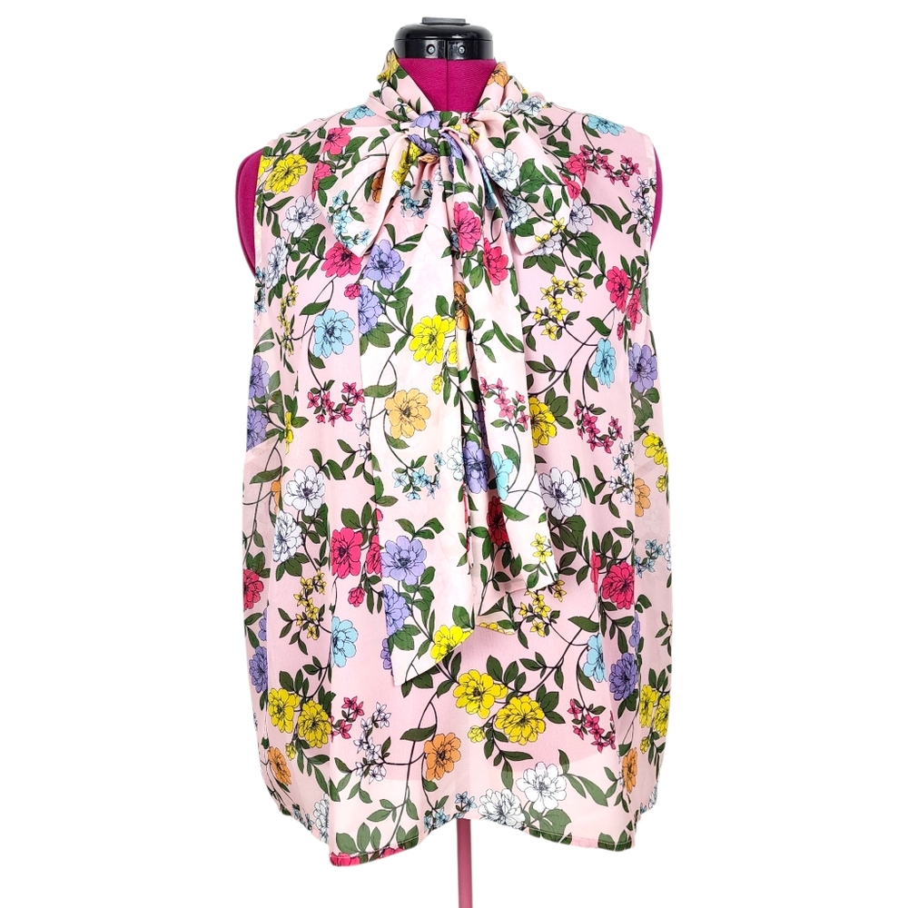 Eloquii Floral Sleeveless Blouse - Pink Multicolor